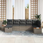 Gartensofa-set mit Kissen 7 pcs Grau Poly-Rattan