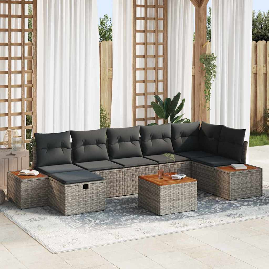 Gartensofa-set mit Kissen 8 pcs Grau Poly-Rattan