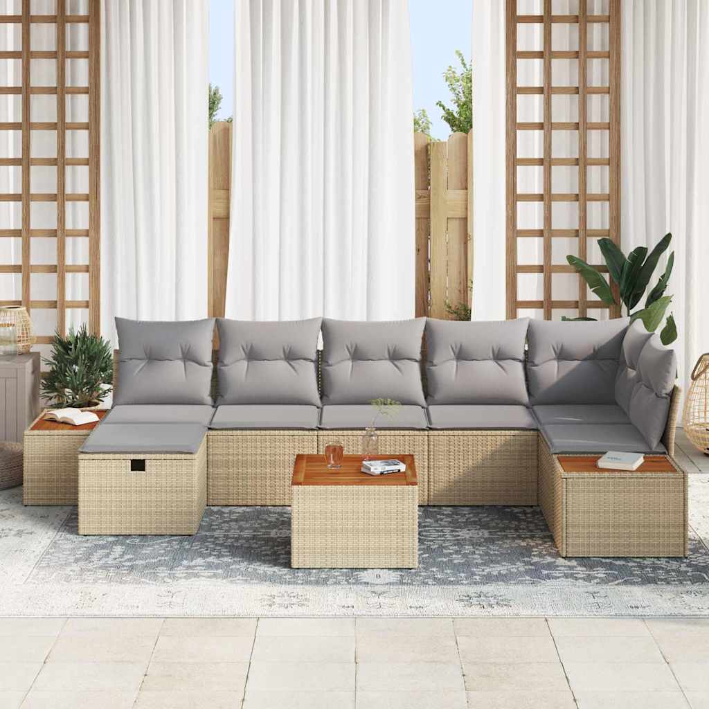 Gartensofa-set mit Kissen 8 pcs Beige Poly-Rattan