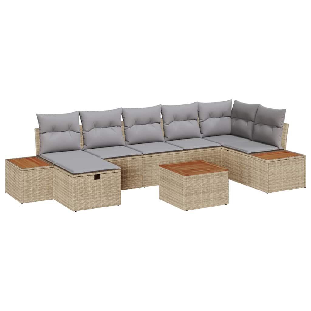 Gartensofa-set mit Kissen 8 pcs Beige Poly-Rattan