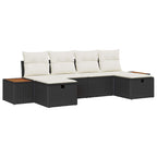 Gartensofa-set mit Kissen 6 pcs Schwarz Poly-Rattan