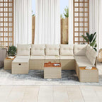 Gartensofa-set mit Kissen 9 pcs Beige Poly-Rattan