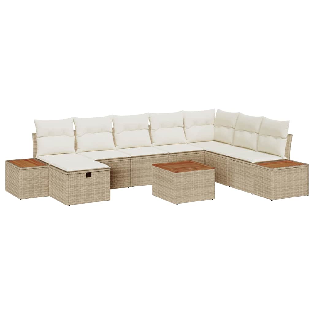 Gartensofa-set mit Kissen 9 pcs Beige Poly-Rattan