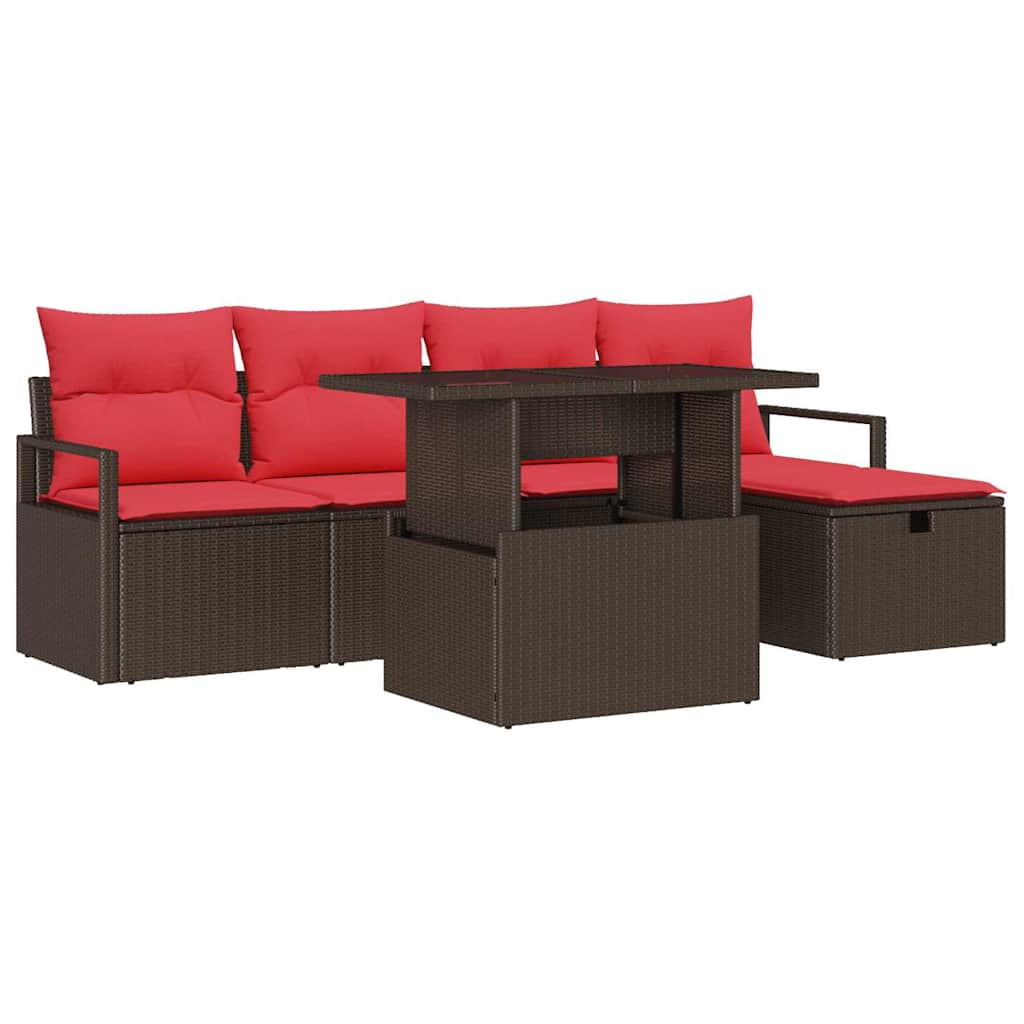 Garten-Sofa-Set mit Kissen mit Speicher 6 pcs Braun Poly Rattan