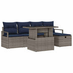 Garten-Sofa-Set mit Kissen mit Speicher 6 pcs Grau Poly Rattan