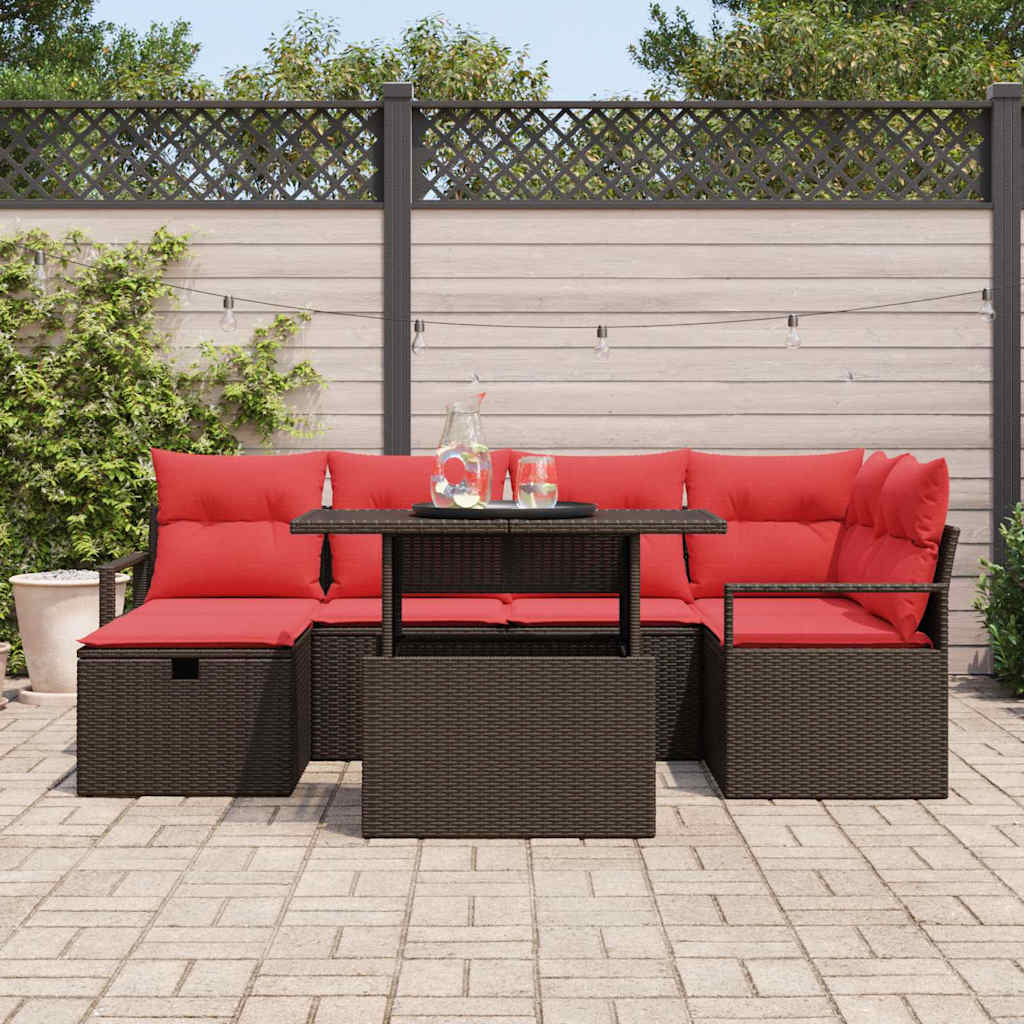 Garten-Sofa-Set mit Kissen mit Speicher 7 pcs Braun Poly Rattan