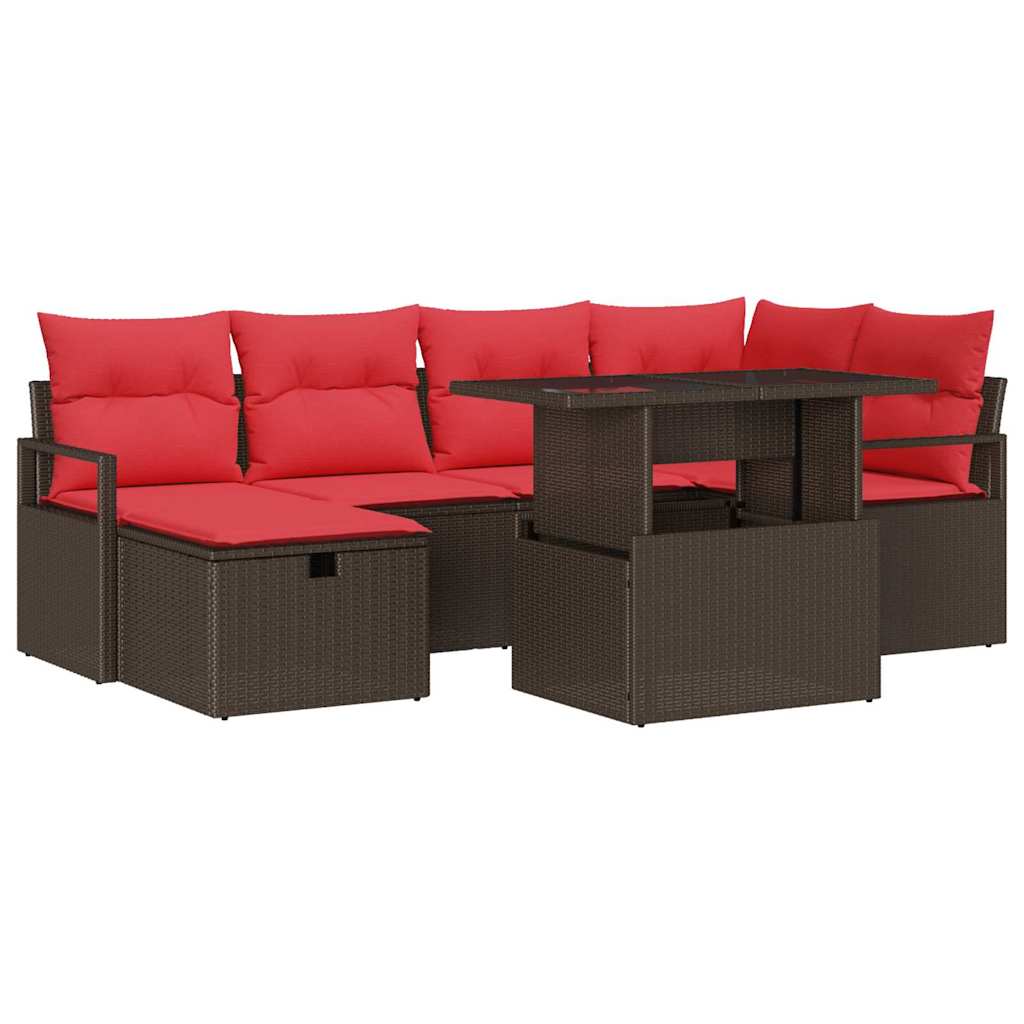 Garten-Sofa-Set mit Kissen mit Speicher 7 pcs Braun Poly Rattan
