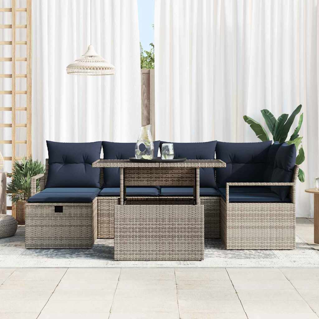 Gartensofa-set mit Kissen mit Speicher 7 pcs Poly-Rattan