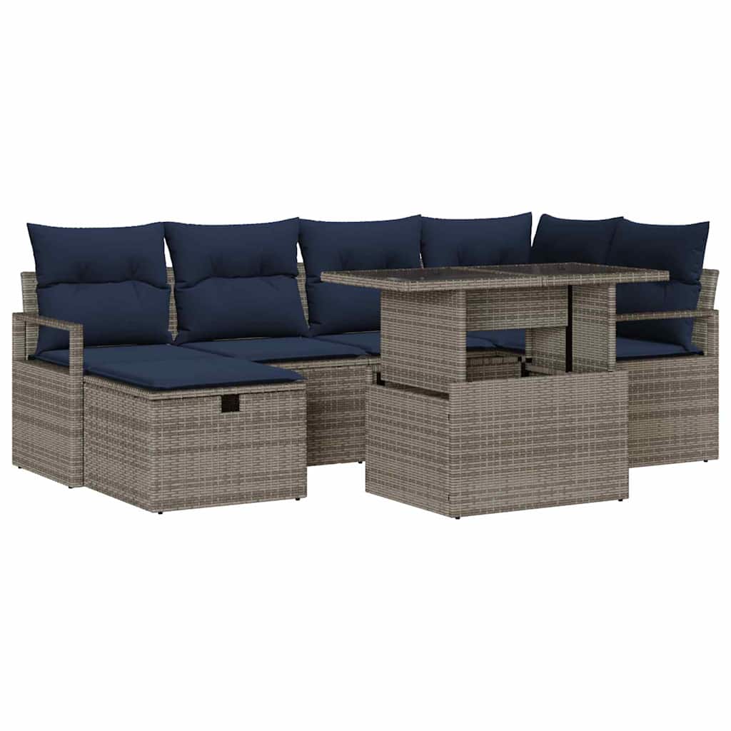 Gartensofa-set mit Kissen mit Speicher 7 pcs Poly-Rattan