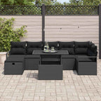Garten-Sofa-Set mit Kissen 8 pcs Schwarz Poly Rattan