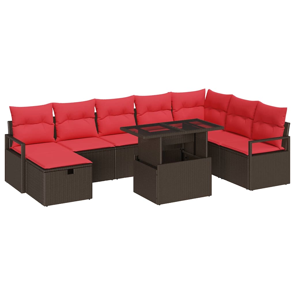 Gartensofa-set mit Kissen mit Speicher 9 pcs Poly-Rattan
