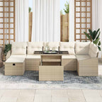 Garten-Sofa-Set mit Kissen mit Speicher 8 pcs Beige Poly Rattan