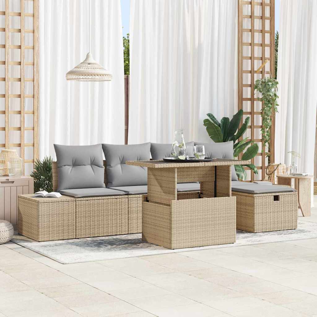 Garten-Sofa-Set mit Kissen mit Speicher 6 pcs Poly Rattan