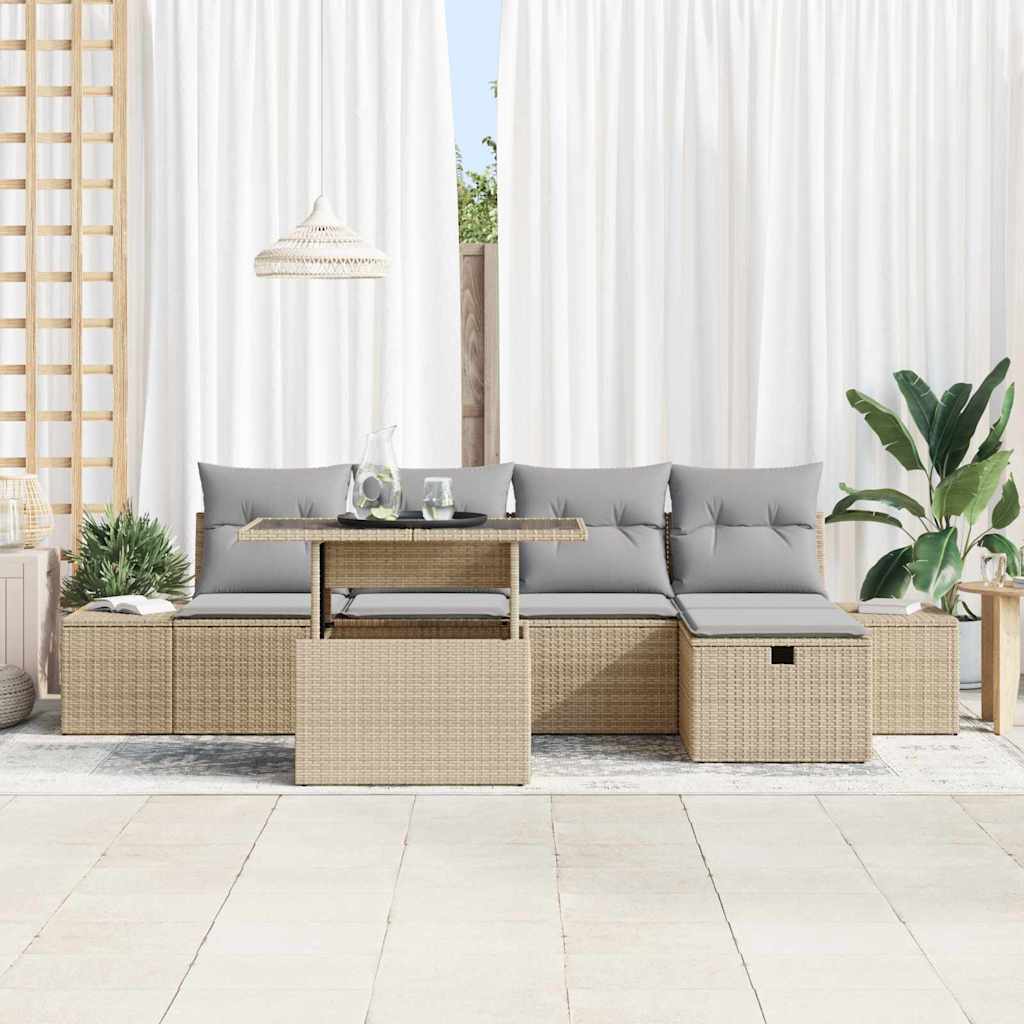 Garten-Sofa-Set mit Kissen mit Speicher 6 pcs Poly Rattan
