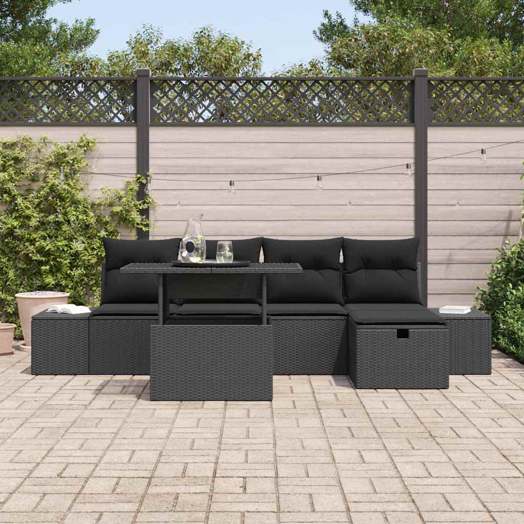 Garten-Sofa-Set mit Kissen mit Speicher 6 pcs Poly Rattan