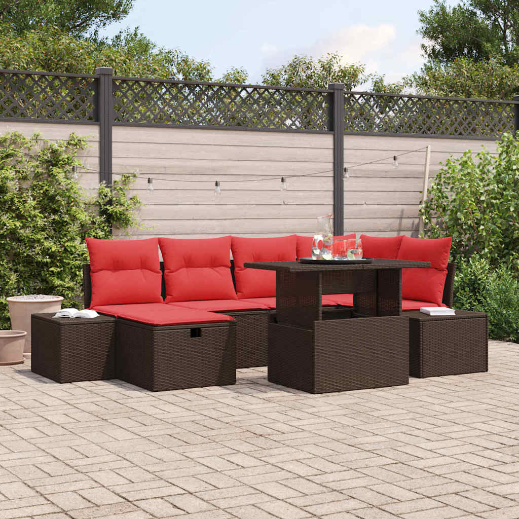 Gartensofa-set mit Kissen mit Speicher 7 pcs Poly-Rattan