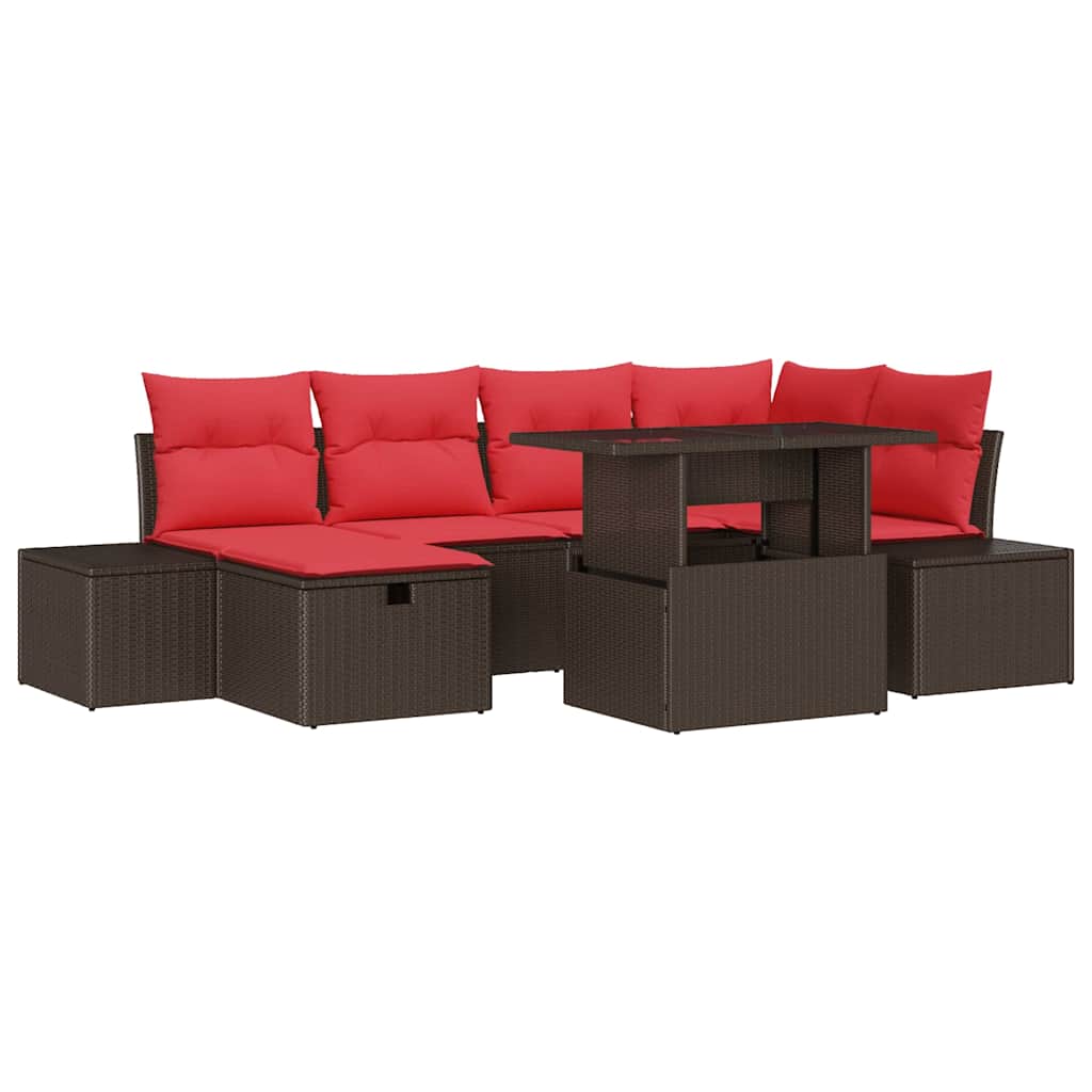 Gartensofa-set mit Kissen mit Speicher 7 pcs Poly-Rattan