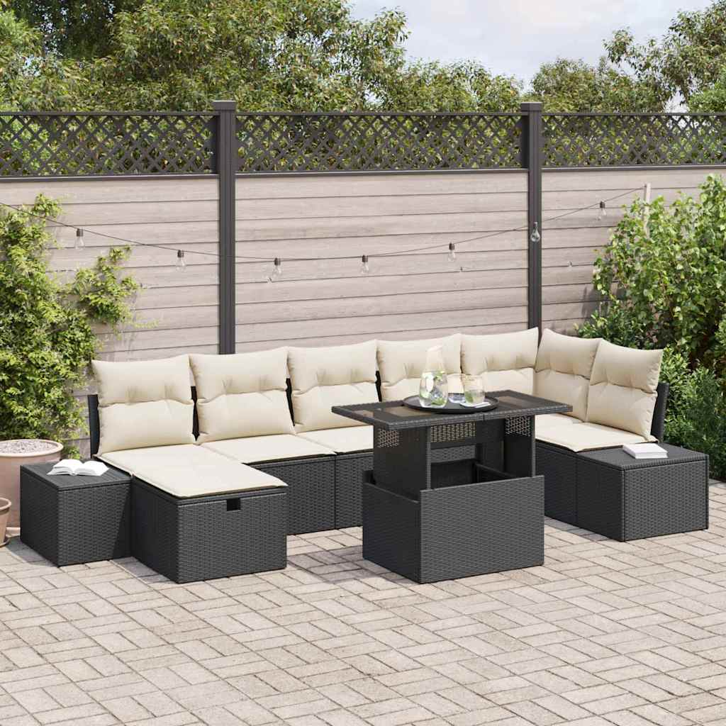 Garten-Sofa-Set mit Kissen 8 pcs Schwarz Poly Rattan