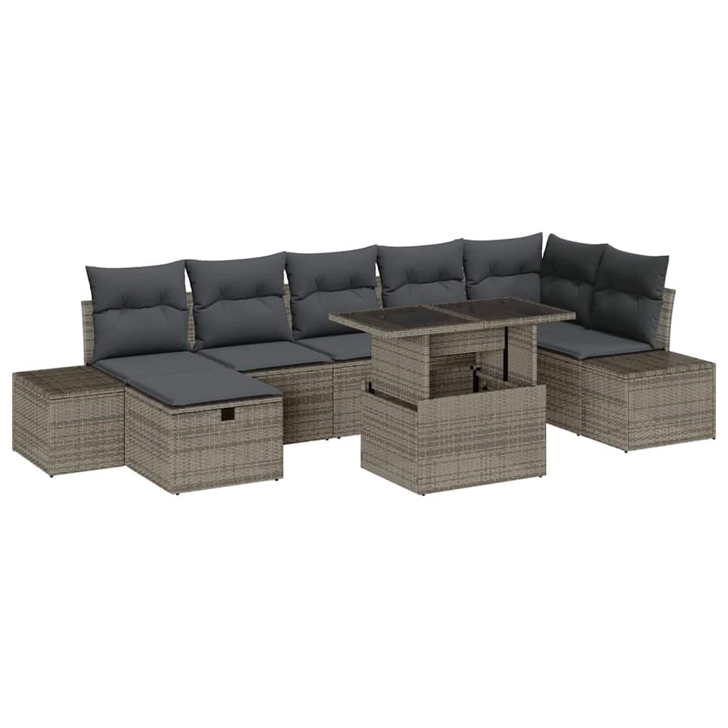 Garten-Sofa-Set mit Kissen mit Speicher 8 pcs Grau Poly Rattan