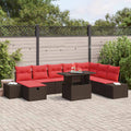 Garten-Sofa-Set mit Kissen mit Speicher 9 pcs Braun Poly Rattan