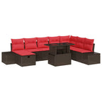 Garten-Sofa-Set mit Kissen mit Speicher 9 pcs Braun Poly Rattan