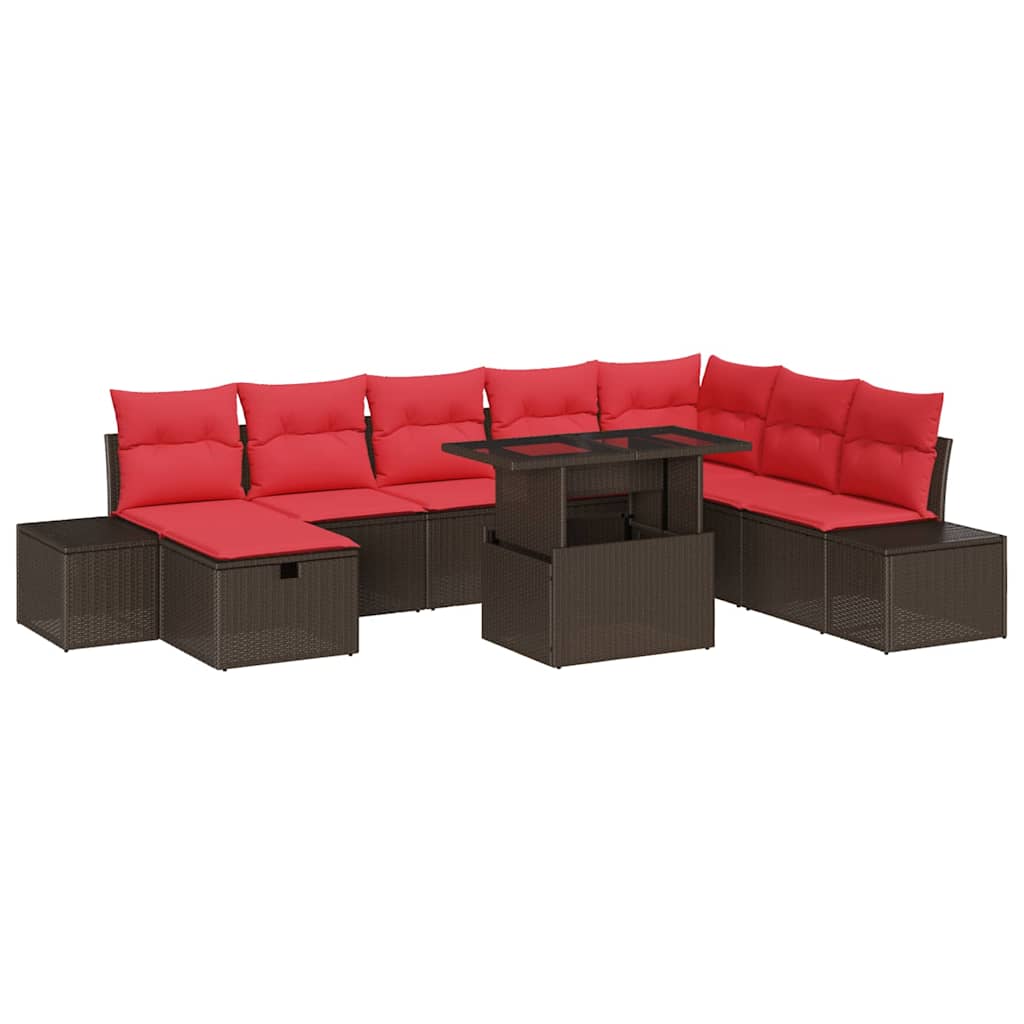 Garten-Sofa-Set mit Kissen mit Speicher 9 pcs Braun Poly Rattan