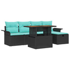 Gartensofa-set mit Kissen 6 pcs Schwarz Poly-Rattan