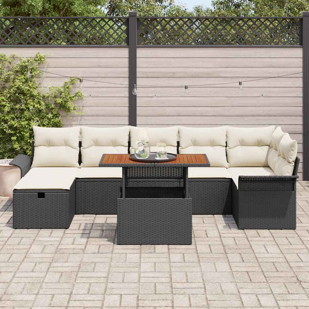 Gartensofa-set mit Kissen 8 pcs Schwarz Poly-Rattan