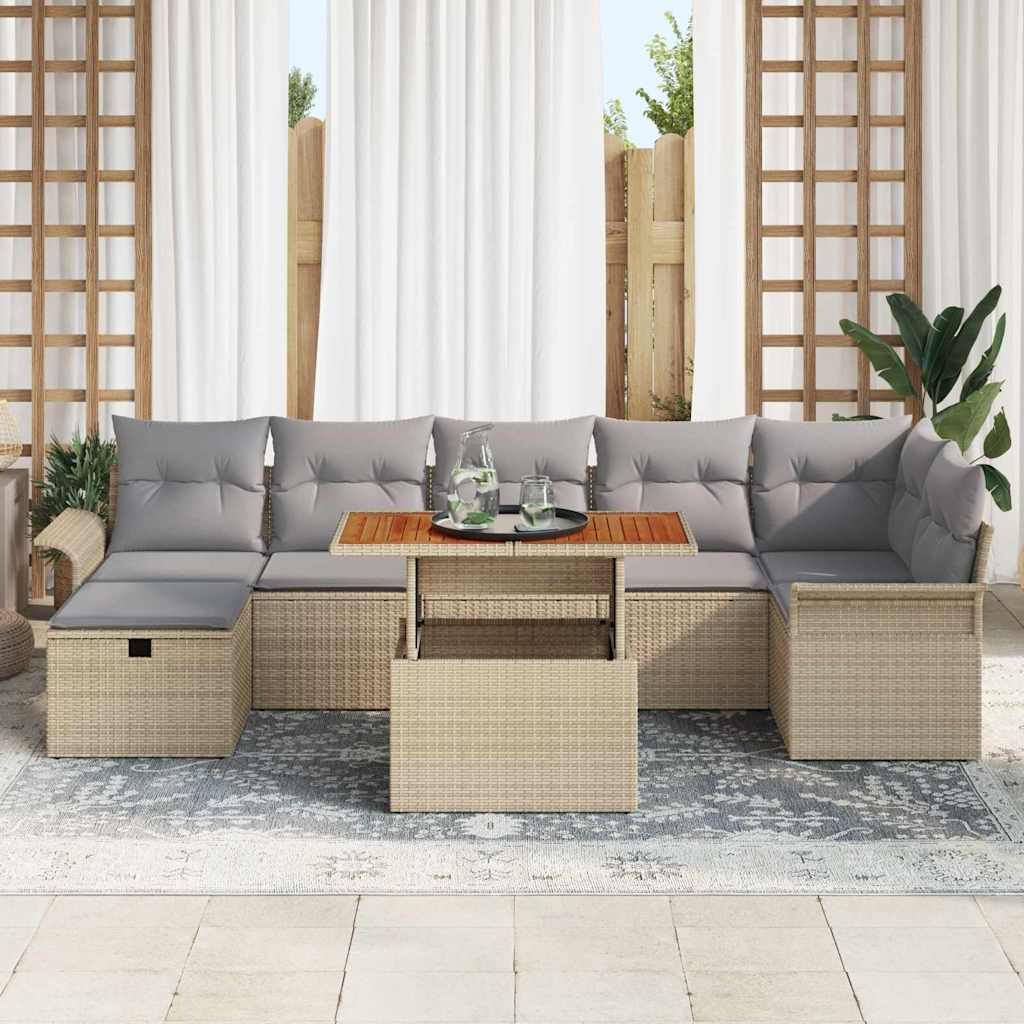 Gartensofa-set mit Kissen mit Speicher 8 pcs Beige Poly-Rattan