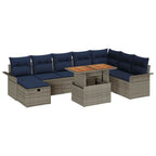 Gartensofa-set mit Kissen mit Speicher 9 pcs Grau Poly-Rattan