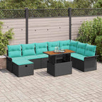 Gartensofa-set mit Kissen 9 pcs Schwarz Poly-Rattan