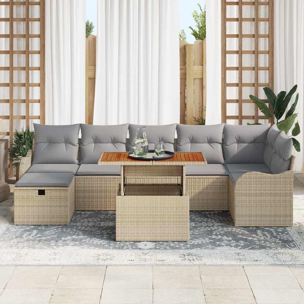 Gartensofa-set mit Kissen mit Speicher 8 pcs Beige Poly-Rattan