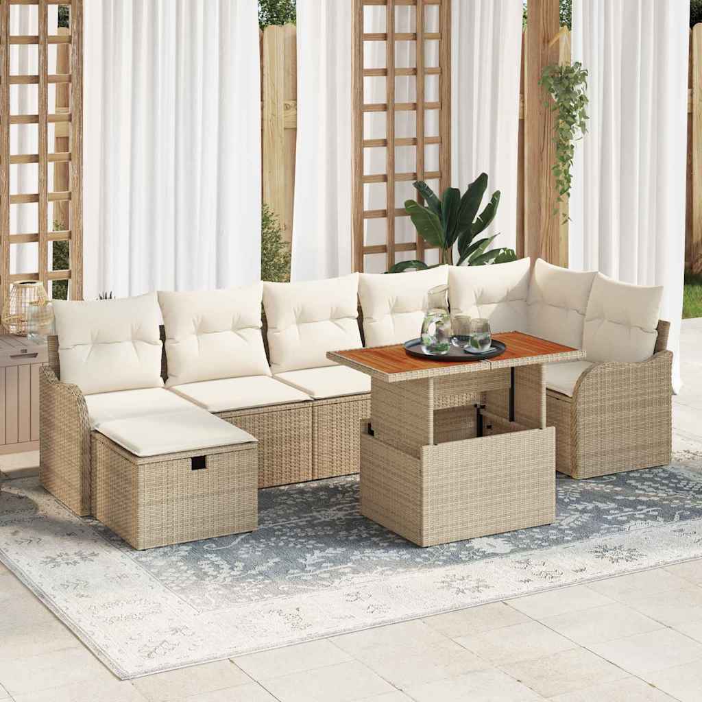 Gartensofa-set mit Kissen mit Speicher 8 pcs Beige Poly-Rattan