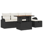 Gartensofa-set mit Kissen 6 pcs Schwarz Poly-Rattan