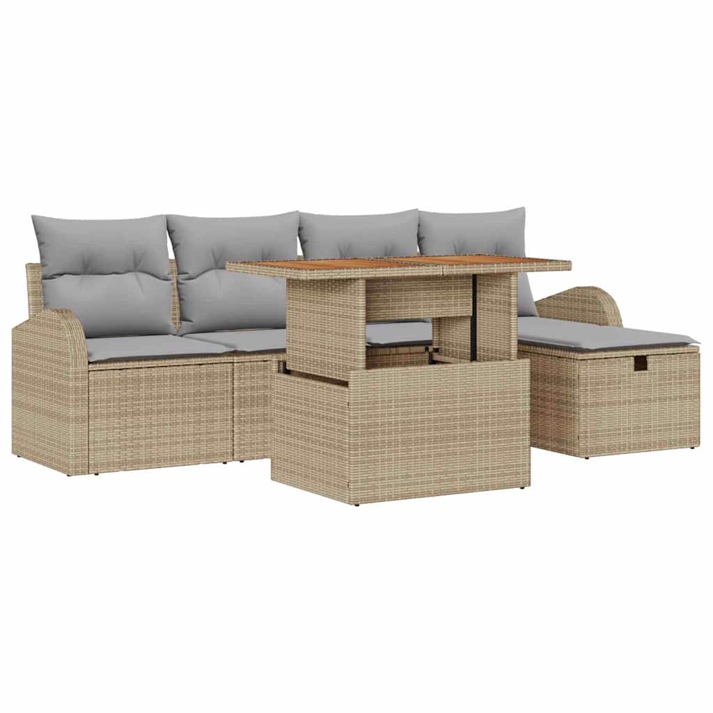 Gartensofa-set mit Kissen mit Speicher 6 pcs Beige Poly-Rattan