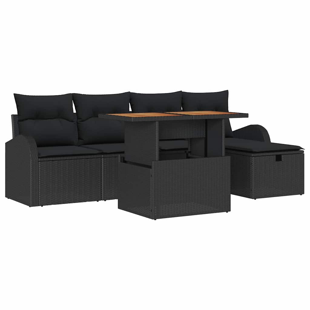 Gartensofa-set mit Kissen 6 pcs Schwarz Poly-Rattan
