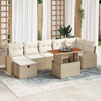 Gartensofa-set mit Kissen mit Speicher 8 pcs Beige Poly-Rattan