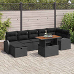 Gartensofa-set mit Kissen 8 pcs Schwarz Poly-Rattan