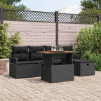 Gartensofa-set mit Kissen 6 pcs Schwarz Poly-Rattan