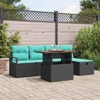 Gartensofa-set mit Kissen 6 pcs Schwarz Poly-Rattan