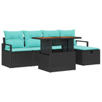 Gartensofa-set mit Kissen 6 pcs Schwarz Poly-Rattan