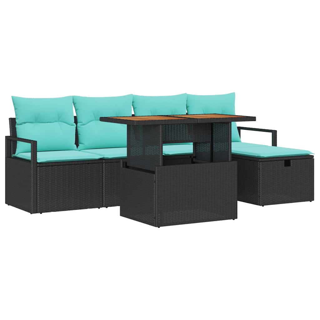 Gartensofa-set mit Kissen 6 pcs Schwarz Poly-Rattan