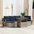 Gartensofa-set mit Kissen mit Speicher 7 pcs Grau Poly-Rattan