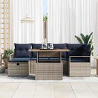 Gartensofa-set mit Kissen mit Speicher 7 pcs Grau Poly-Rattan