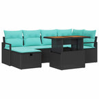 Gartensofa-set mit Kissen 7 pcs Schwarz Poly-Rattan