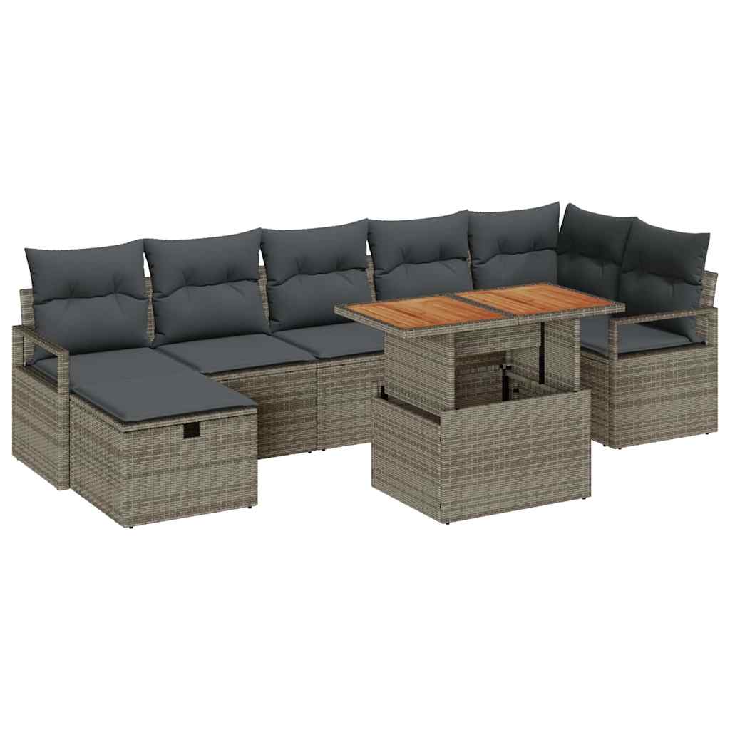 Gartensofa-set mit Kissen mit Speicher 8 pcs Grau Poly-Rattan