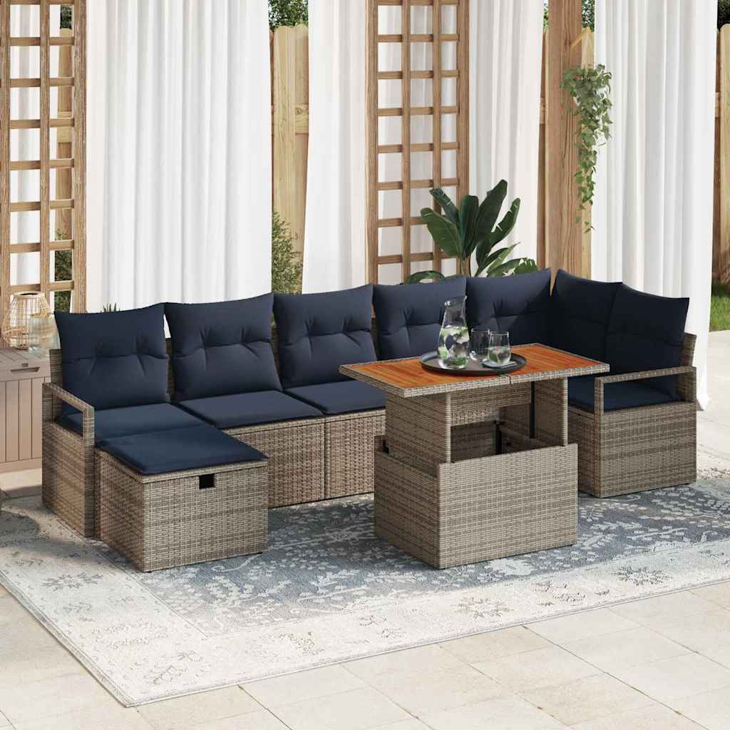 Gartensofa-set mit Kissen mit Speicher 8 pcs Grau Poly-Rattan