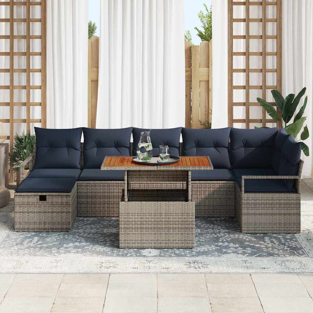 Gartensofa-set mit Kissen mit Speicher 8 pcs Grau Poly-Rattan