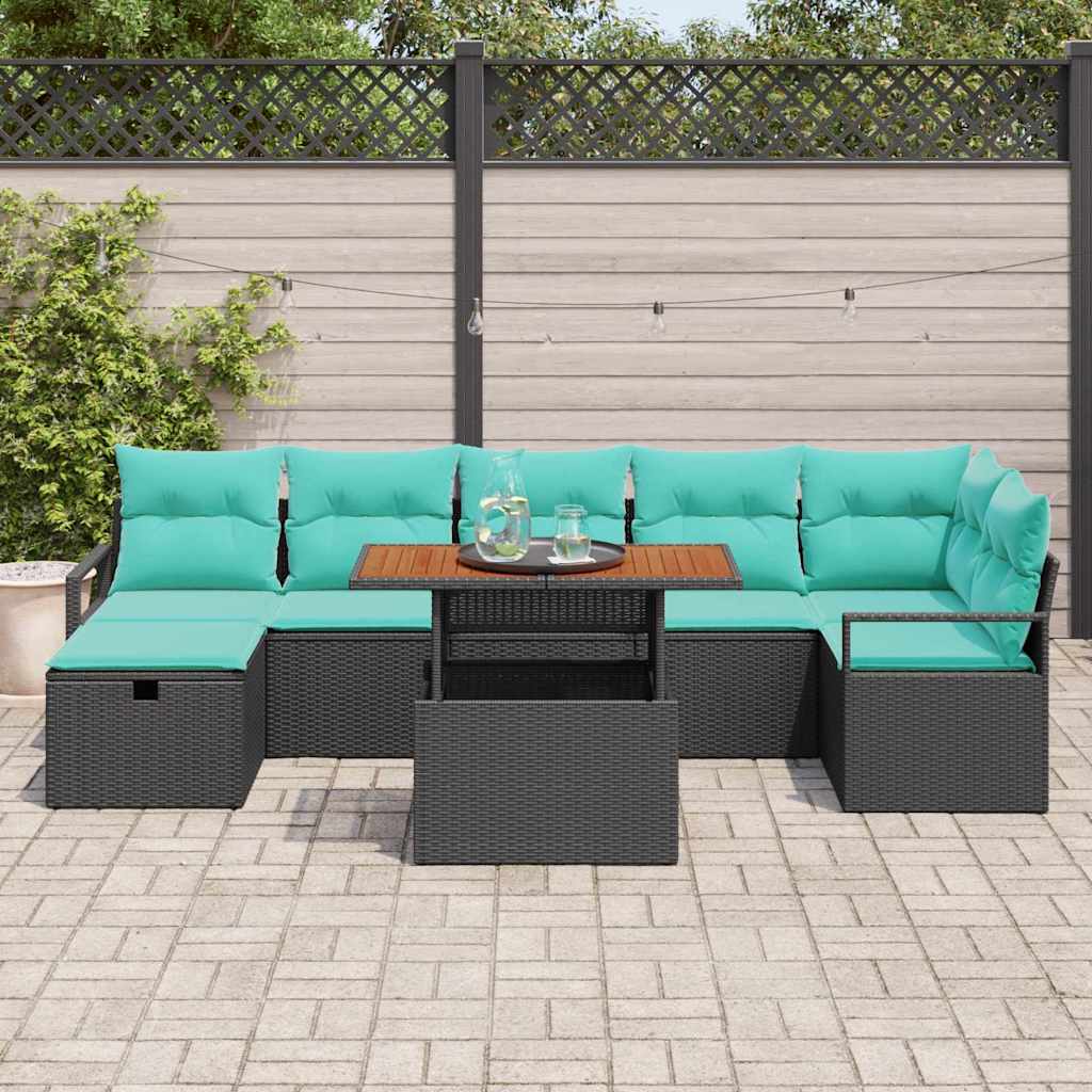 Gartensofa-set mit Kissen 8 pcs Schwarz Poly-Rattan