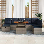 Gartensofa-set mit Kissen mit Speicher 9 pcs Grau Poly-Rattan